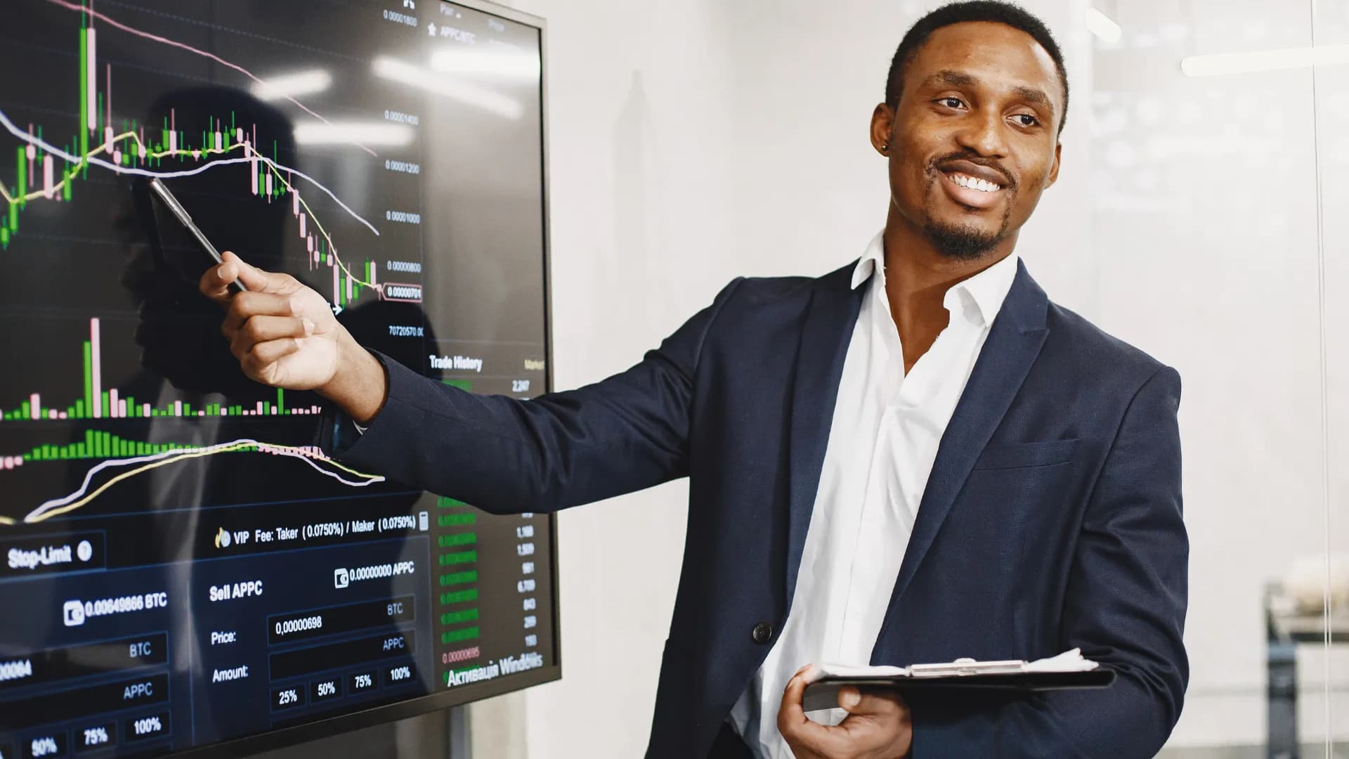 South African financial professional presenting risk information