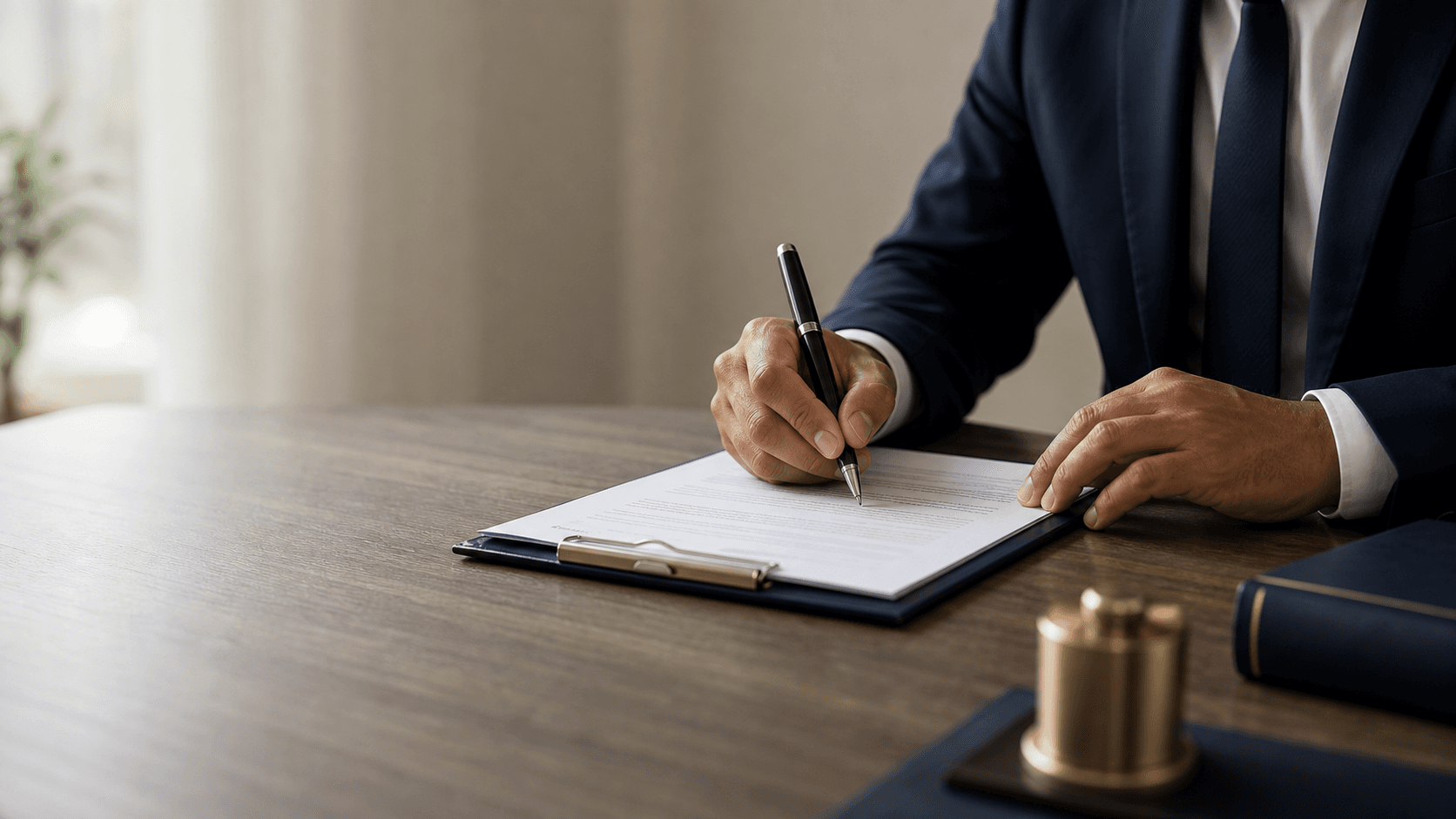 Financial-services professional reviewing and signing regulatory documents